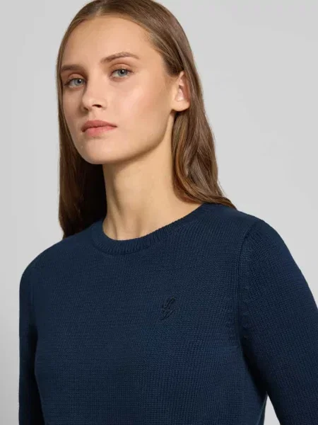Sweter o kroju slim fit z czystej bawełny Review granatowy