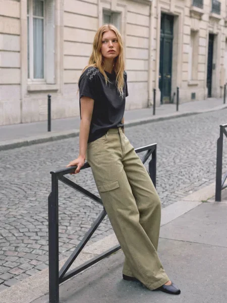 Dżinsy wideleg cargo khaki Teen XS MANGO TEEN