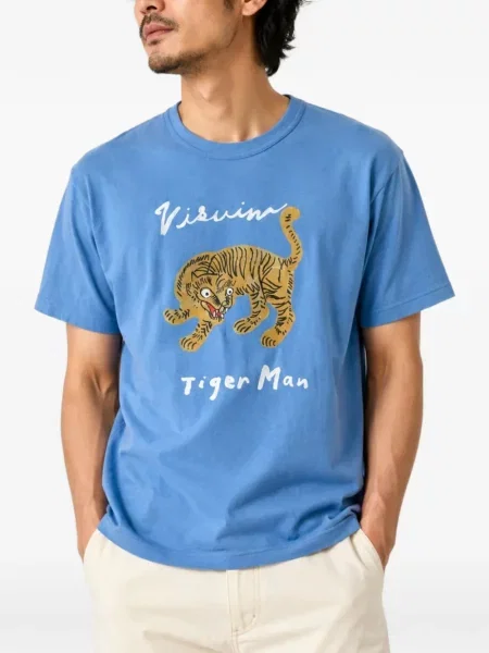 Tricou Visvim cu imagine cu dungi de tigru albastru