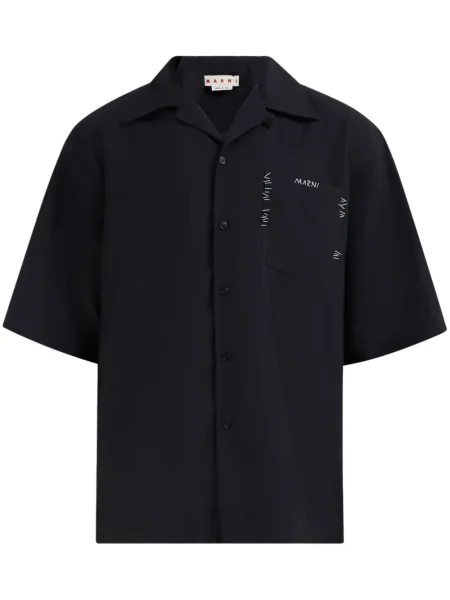 Vlněná košile Marni s výšivkou černá