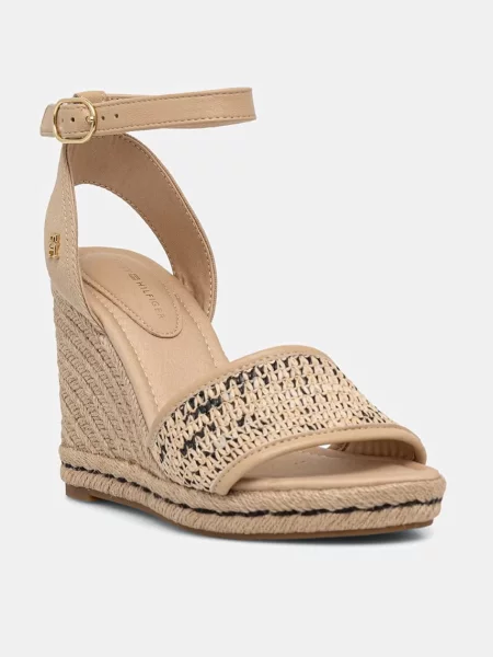 Tommy Hilfiger sandali HIGH WEDGE ESPAD RAFFIA bež