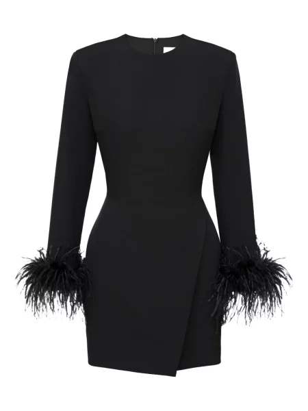 Sukienka mini Post Meridiem w piórka kopertowa garniturowa czarna