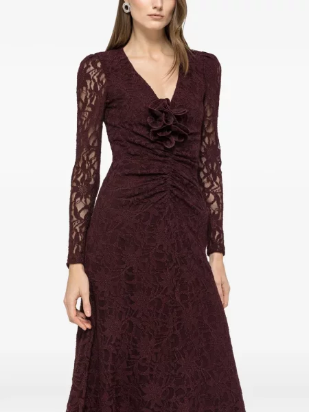 Rochie Nissa cu model floral cu aplicații din dantelă roșu