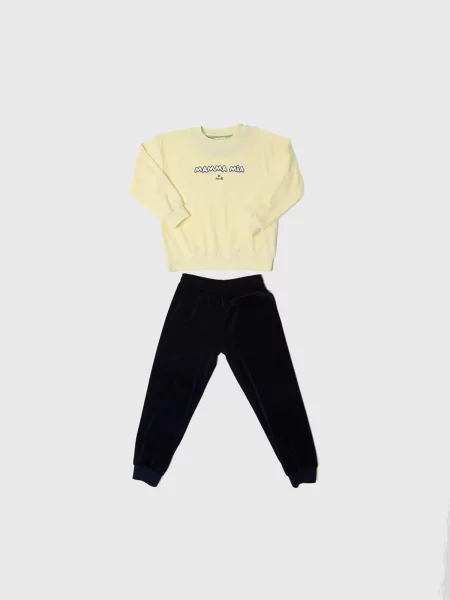 Maru + Bo Szettek VELOUR TRACKSUIT WITH SLOGAN pasztellsárga fekete