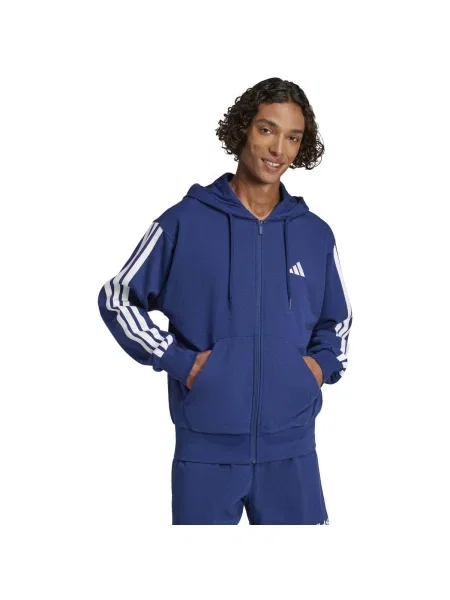 Pruhovaná froté mikina s kapucňou Adidas modrá