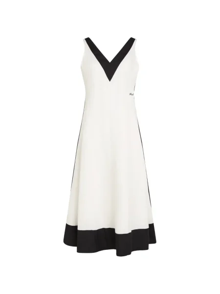 Rochie midi Karl Lagerfeld cu decolteu în V până la genunchi de costum alb