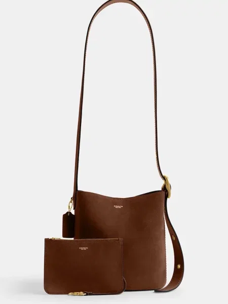 Замшева сумочка Coach Suede Bleecker Bucket 21 коричневий