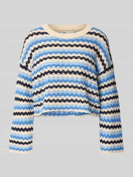 Sweter z dzianiny o kroju regular fit z mieszanki bawełny model ‘ASA’ Only błękitny