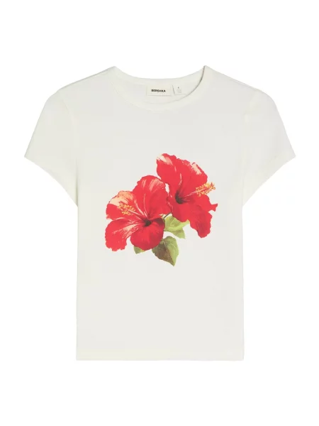 Bershka Tricou galben / verde deschis / roși aprins alb