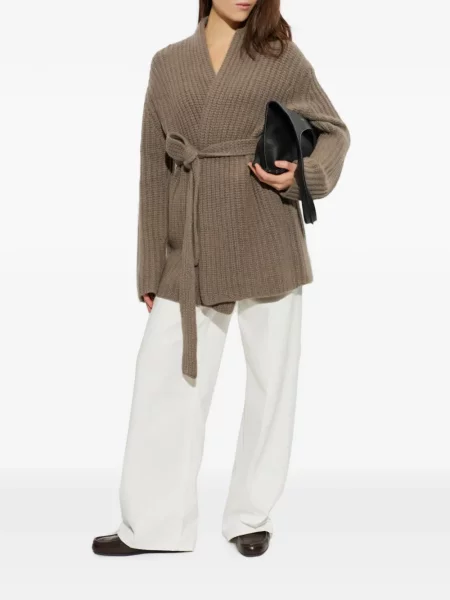 Cu centură cardigan Lisa Yang tricotate maro