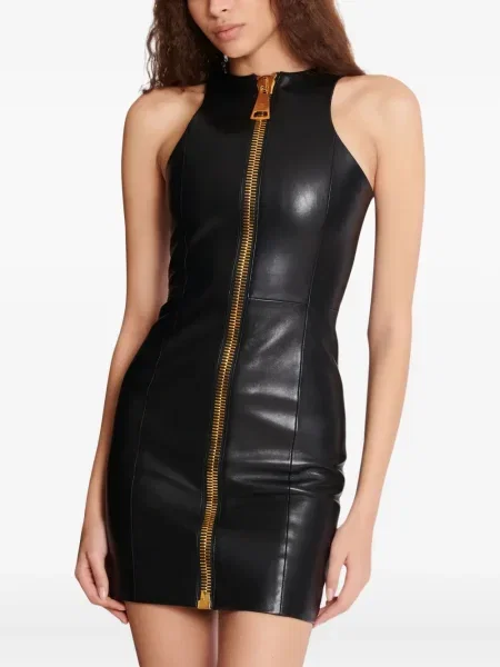 Rochie mini Balmain din piele de costum negru