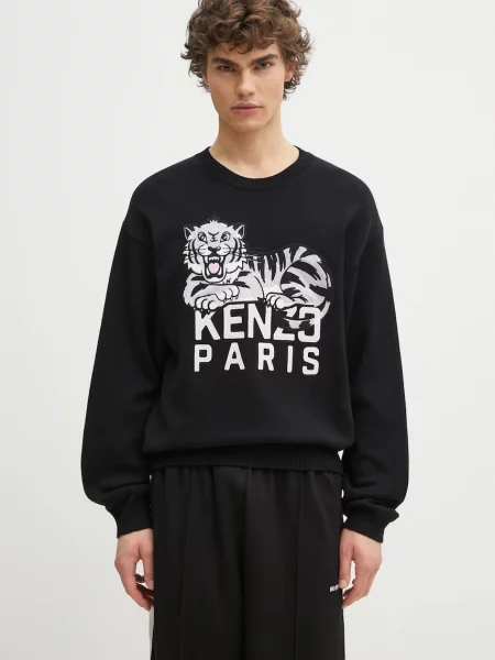 Kenzo pulover de lana Happy Tiger barbati negru