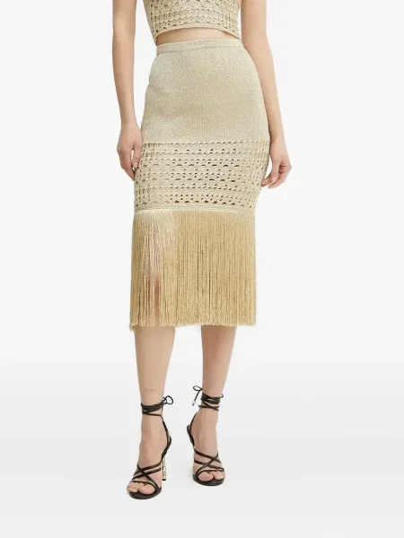 Fustă Simona Corsellini cu franjuri tricotate auriu