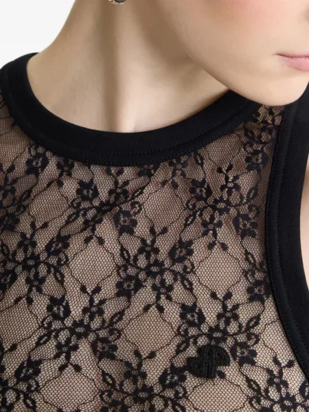 Top Patou cu model floral din dantelă negru