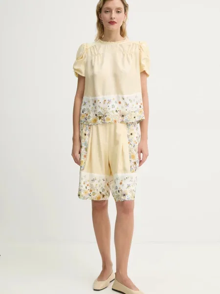 Шовкові шорти MUNTHE FABIANE візерунок висока посадка бежевий