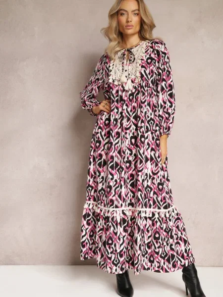 Rochie Fucsia Clos Maxi cu Volan Maruerilla roz