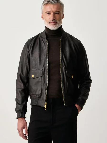 Michael Kors geacă bomber pentru bărbați din piele maro