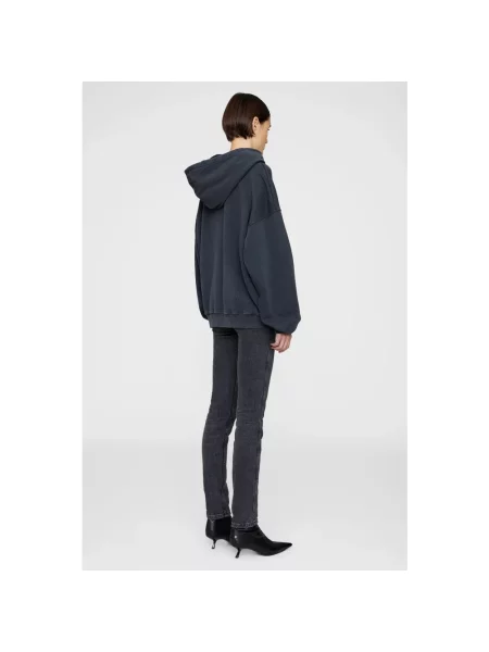 Anine Bing bluza Harvey Sweatshirt szary z kapturem z nadrukiem czarna