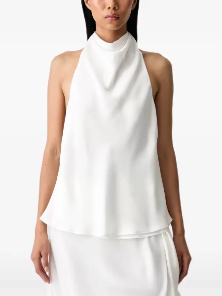 Top Bardot cu gât halter alb