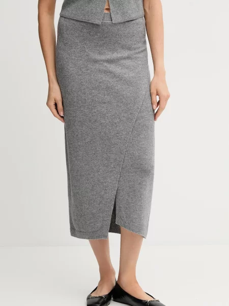 Spódnica midi z mieszanki wełny z efektem dzianiny Oui szara