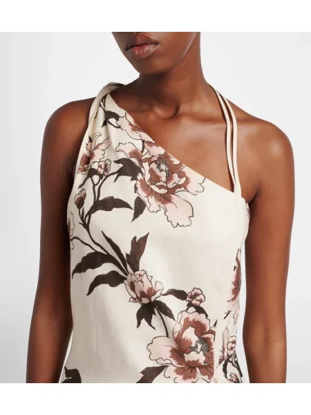 Rochie Sir de in cu model floral cu un umăr gol alb