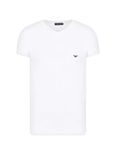 Tricou Emporio Armani cu decolteu în V din jerseu alb