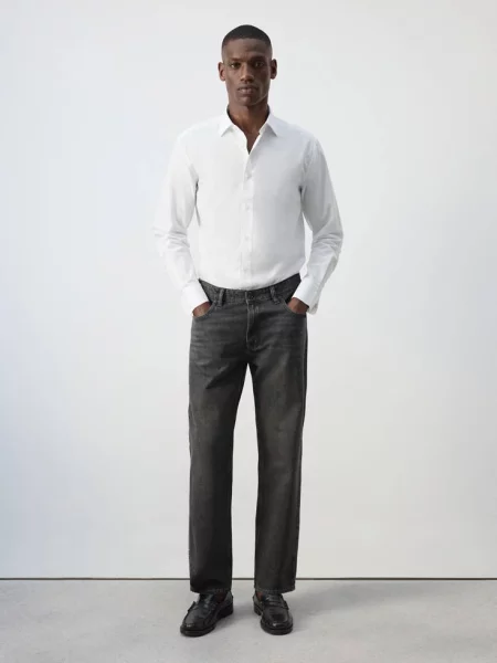 Koszula regular fit z bawełny Mężczyzna XS MANGO MAN biały