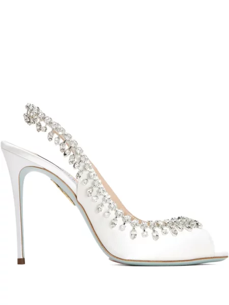 Sandale Aquazzura slingback de cristal alb