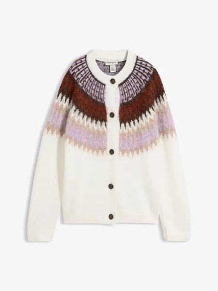 Sweter rozpinany w norweski wzór biały