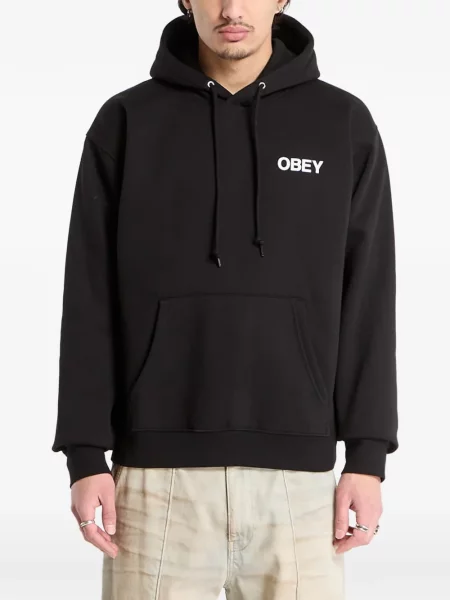 Hanorac cu glugă Obey cu imagine negru