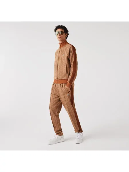 Lacoste Spodnie Dresowe Z Nadrukiem Monogramu brązowe