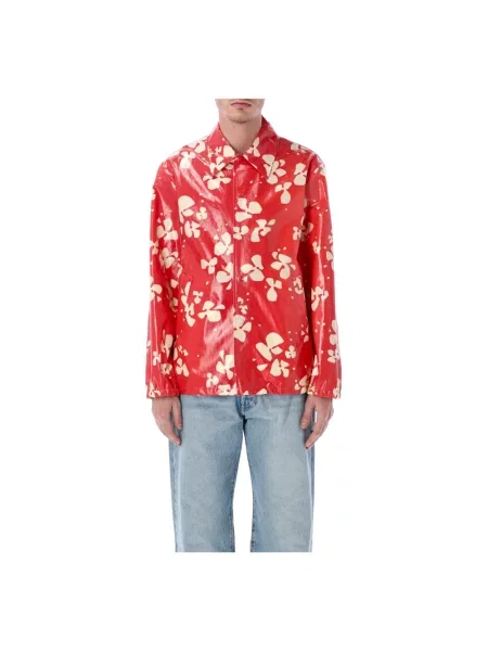 Kurtka koszulowa Dries Van Noten z nadrukiem czerwona