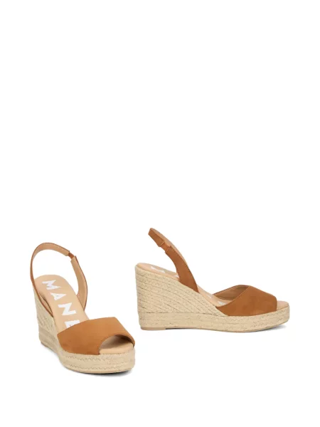 Espadrile Manebi din piele de căprioară cu pană maro