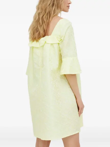 Gėlėtas kostiumas suknele Résumé su raukiniais geltona