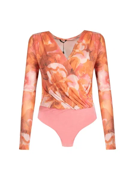 Koszulka Guess z dekoltem w serek różowa