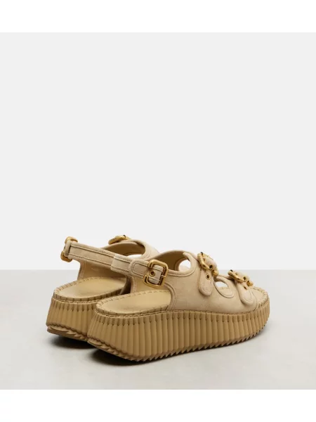 Sandale Chloé din piele de căprioară cu platformă bej
