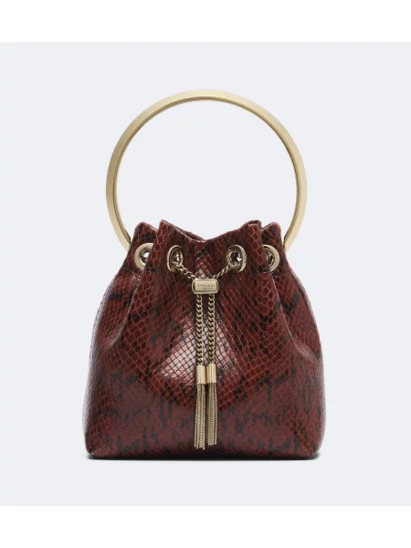 Geantă Jimmy Choo din piele cu model piele de șarpe maro
