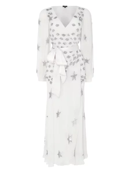 Sukienka Temperley London z cekinami kopertowa garniturowa biała