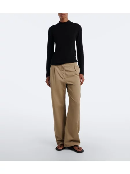 Pantaloni The Row din cașmir bej