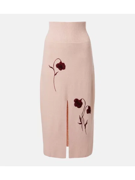 Fustă midi Erdem cu model floral tricotate roz