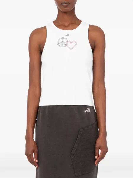 Top Love Moschino cu broderie stretch alb
