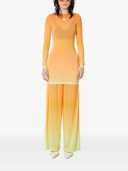 Pruhované oblekové kalhoty Adidas s výšivkou bílé