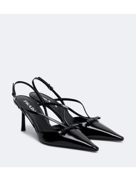 Pantofi cu toc Prada din piele slingback negru