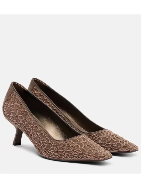Pantofi cu toc Brunello Cucinelli din piele de căprioară maro