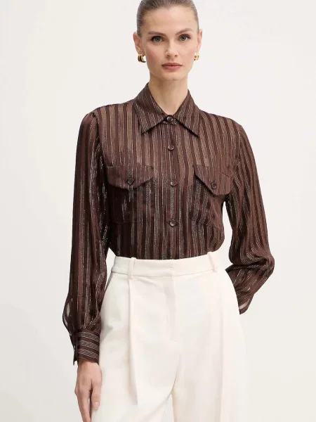 Bluză Luisa Spagnoli de mătase clasică maro