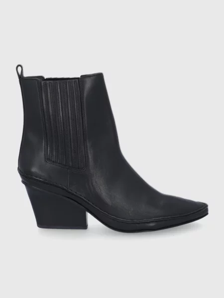 Usnjeni kavbojski škornji Tory Burch črna