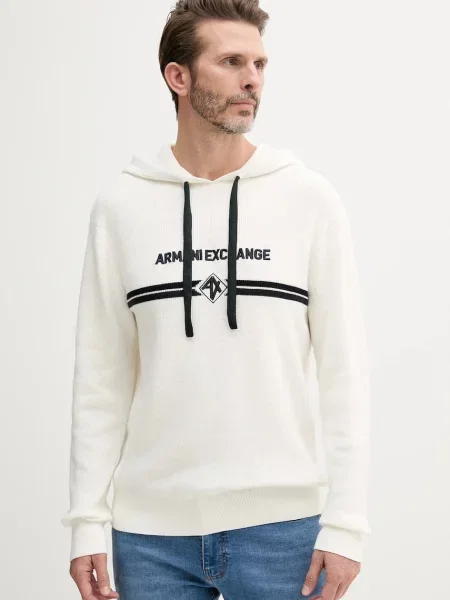 Пуловер Armani Exchange мъжки от лека материя с поло бяло
