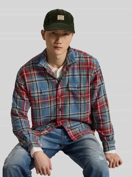 Koszula flanelowa o kroju regular fit z na piersi Polo Ralph Lauren granatowa