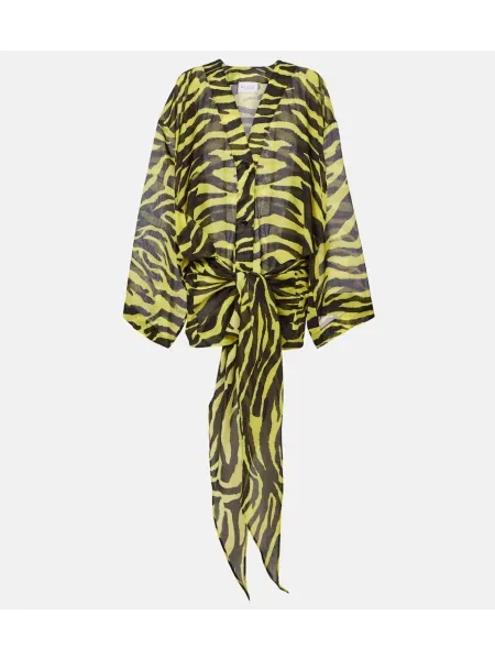 Rochie The Attico cu imagine cu imprimeu animal print din muselină negru