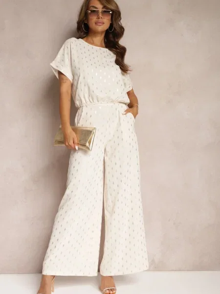 Bej-Auriu Casual Compleu Pantaloni Lungi și Bluză cu în Talie Acrinna bej